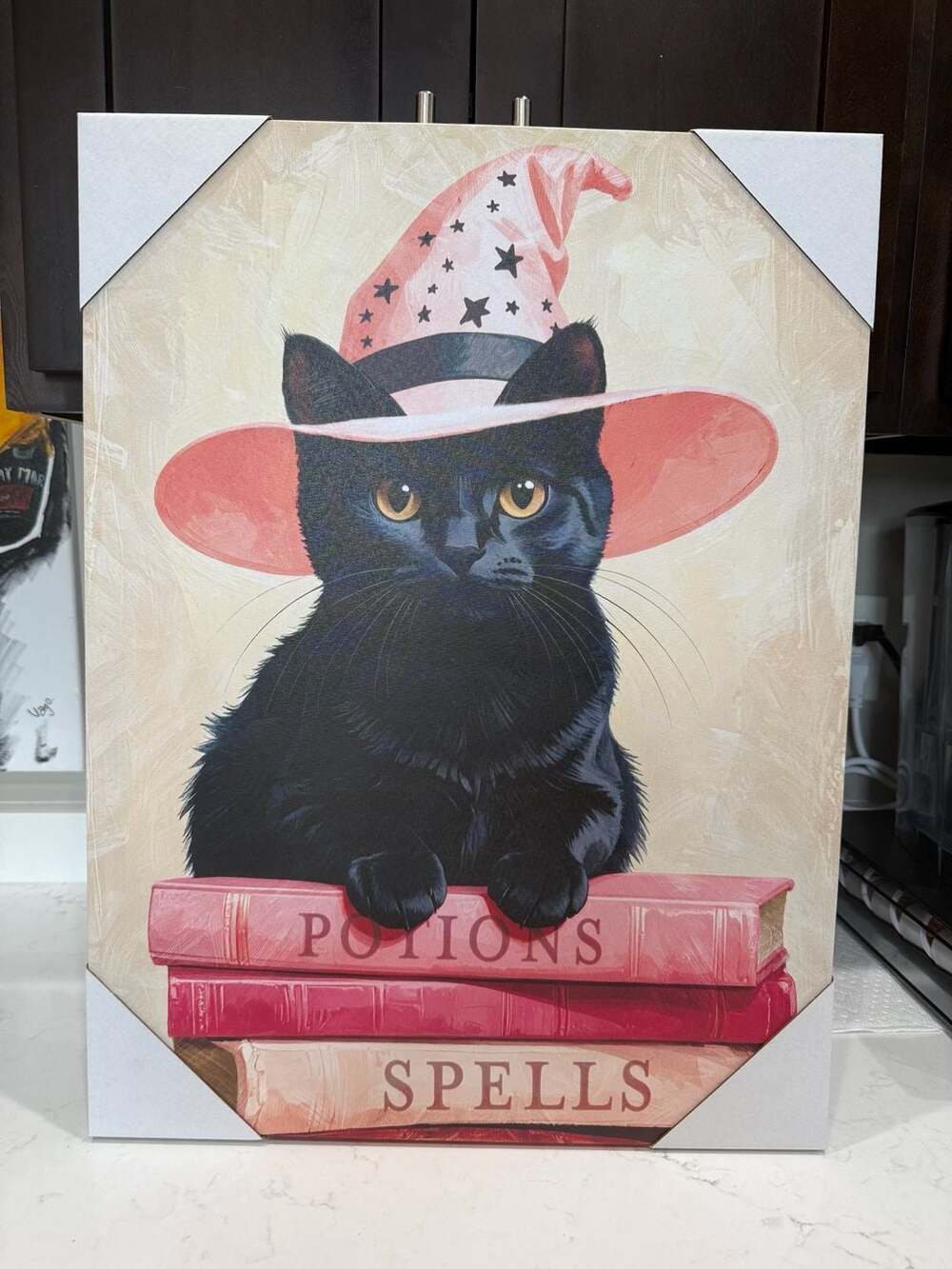 Witch Cat with Potions and Spells Books Canvas Wall Art